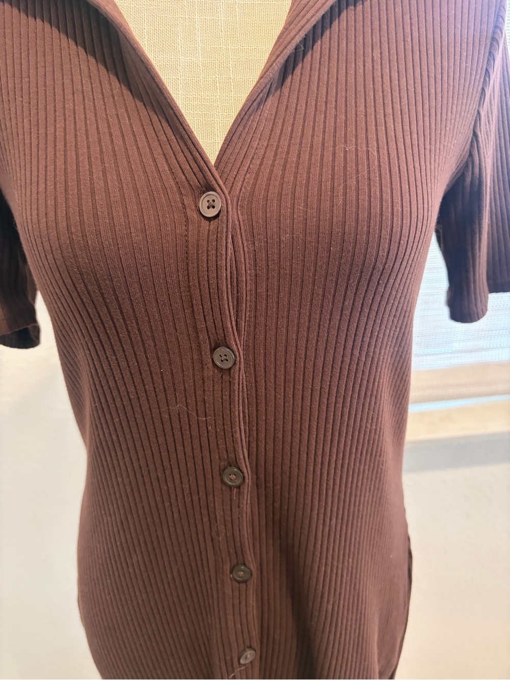 A new day Brown Ribbed Button-Front Collared Midi Dress - Picture 2 of 5